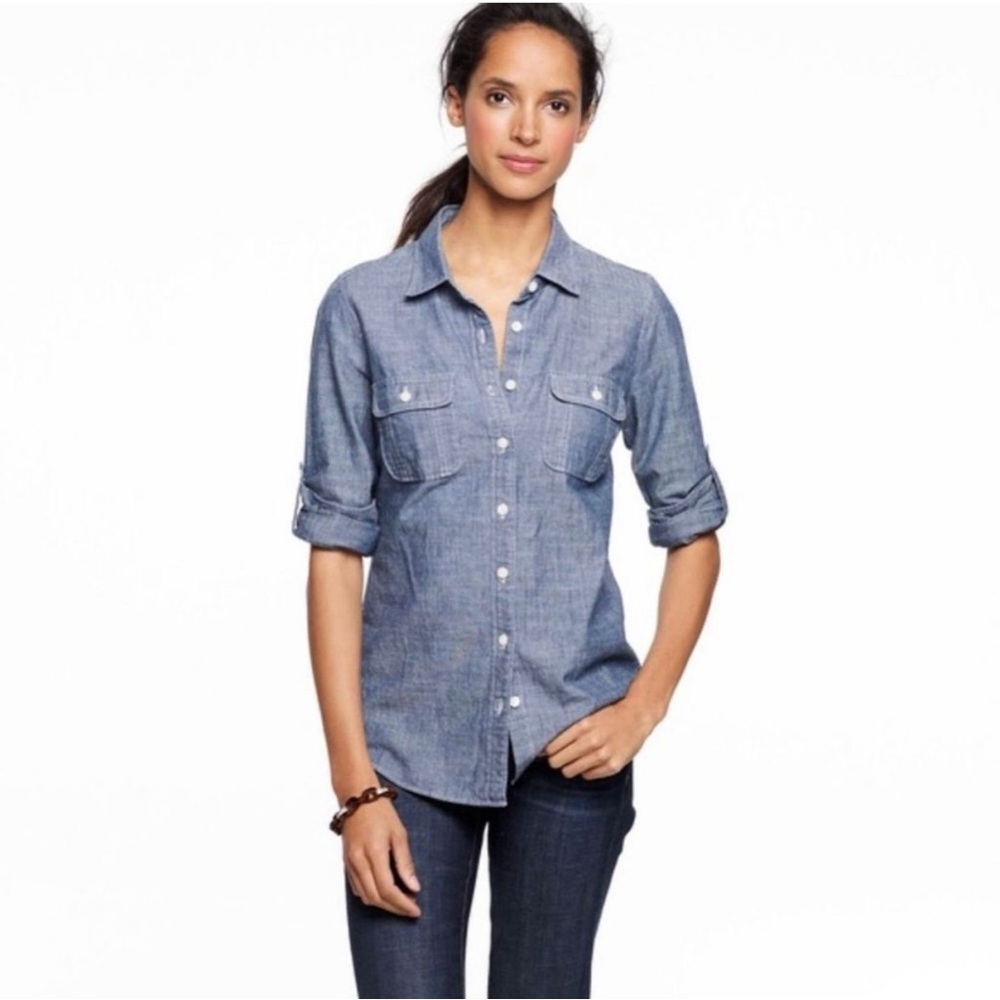 J. Crew Factory The Perfect Shirt Chambray Roll-Up Sleeves Shirt